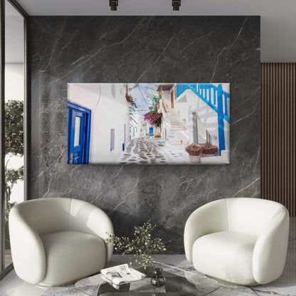 Mykonos Island Mykonos Old Town Wall Art Canvas Office Home Room Framed 120x60cm - Bella Home Decor