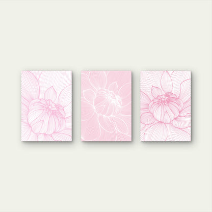 3pcs Blush Pink Dahlia Lotus Flower Sketch Line  Wall Art Set Canvas Framed 60x90cm - High Quality Print 100% Australian Made Wall Canvas Ready to Hang