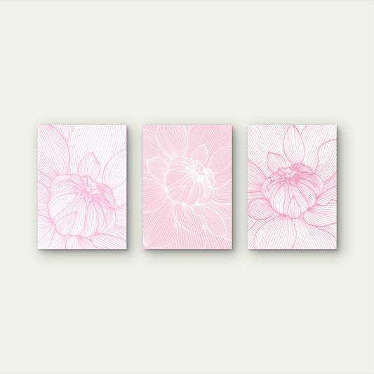 3pcs Blush Pink Dahlia Lotus Flower Sketch Line Wall Art Set Canvas Framed 60x90cm - High Quality Print 100% Australian Made Wall Canvas Ready to Hang