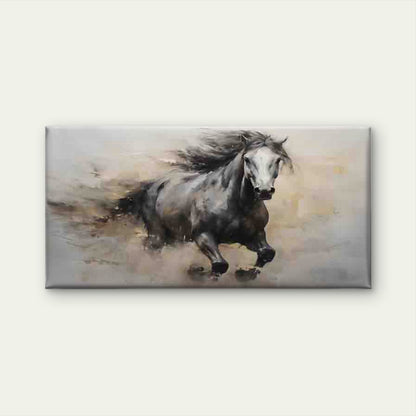 Running Black Horse Wall Art Canvas Office Home Room Framed 120x60cm - Bella Home Decor