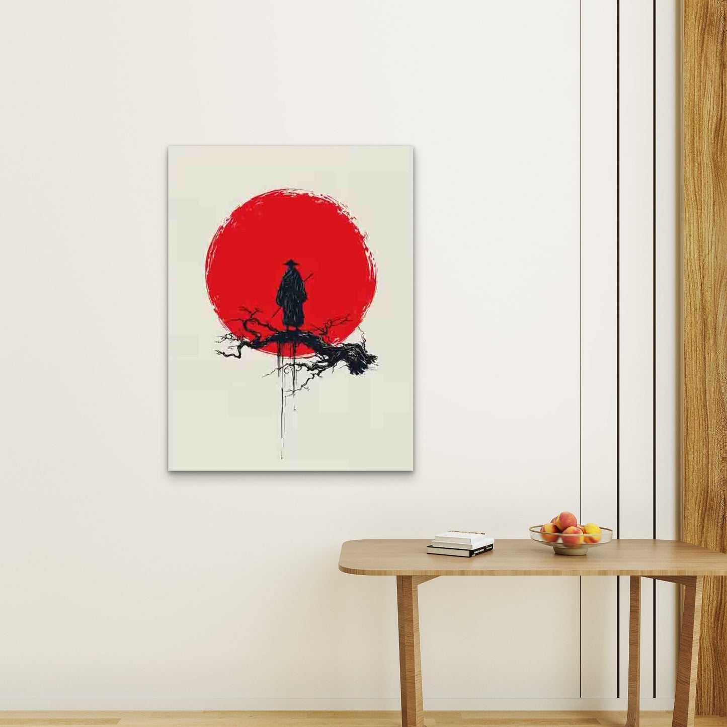 Minimalist Zen Japanese Warrior And Red Sun Metal 40x60cm Print Ready to Hang - Bella Home Decor