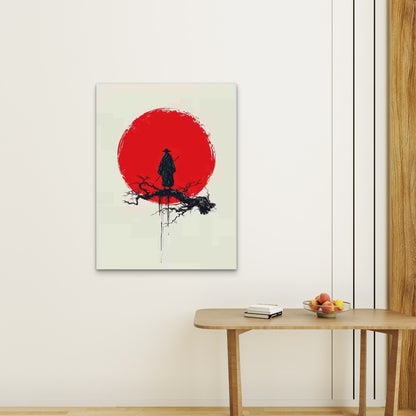 Minimalist Zen Japanese Warrior And Red Sun Metal 40x60cm Print Ready to Hang - Bella Home Decor