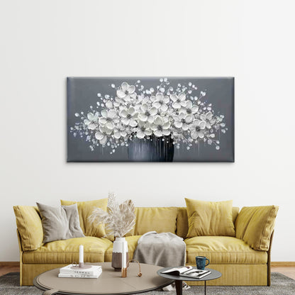 White Flowers in a Dark Vase Wall Art Canvas Office Home Room Framed 120x60cm - Bella Home Decor