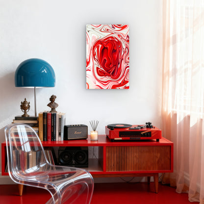 A Close Up of a Red and White Swirled Design 40x60cm Metal Print Ready to Hang