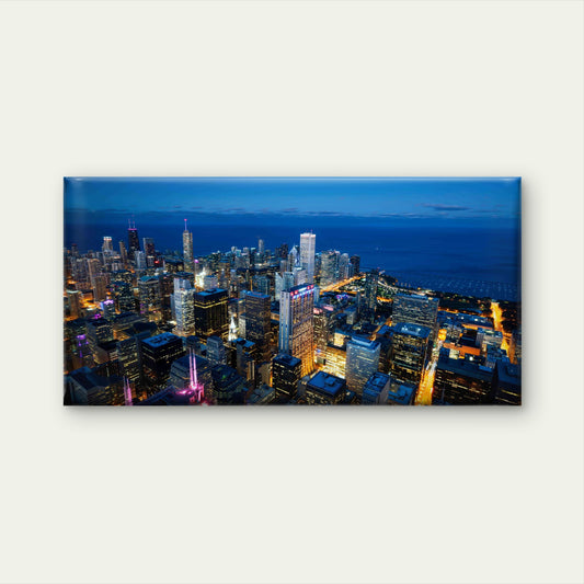 Chicago Skyline Lake By Night Wall Art Canvas Office Home Room Framed 120x60cm