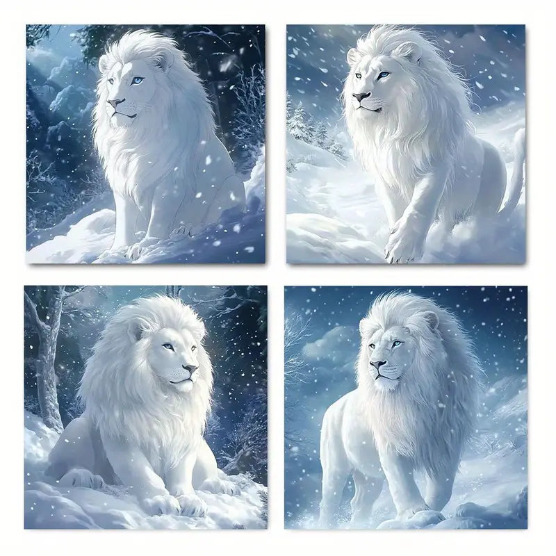 4pcs  Elegant White Lion  EL   Wall Art Canvas Framed