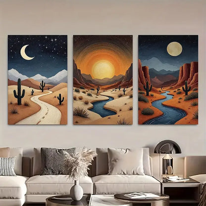 3pcs Moon, Canyon & Cactus- Boho Earth Tone Metal Print Ready to Hang Art