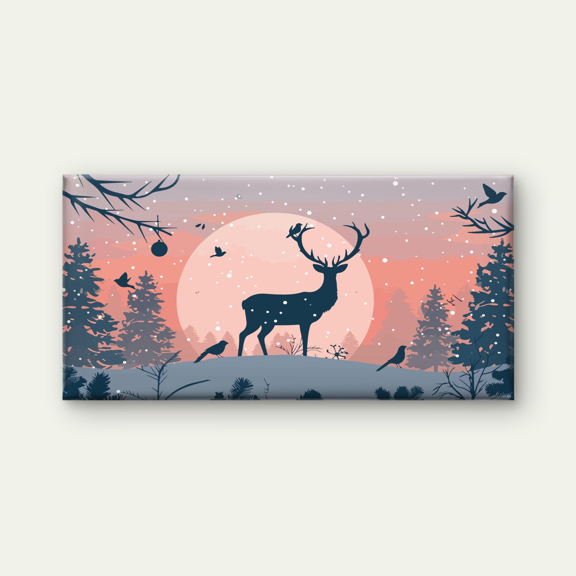 Stag Under Winter Moon Wall Art Canvas Office Home Room Framed 120x60cm - Bella Home Decor