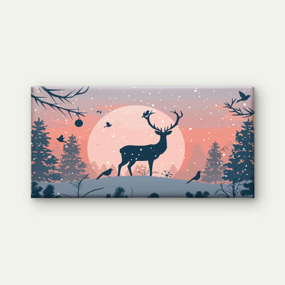 Stag Under Winter Moon Wall Art Canvas Office Home Room Framed 120x60cm - Bella Home Decor