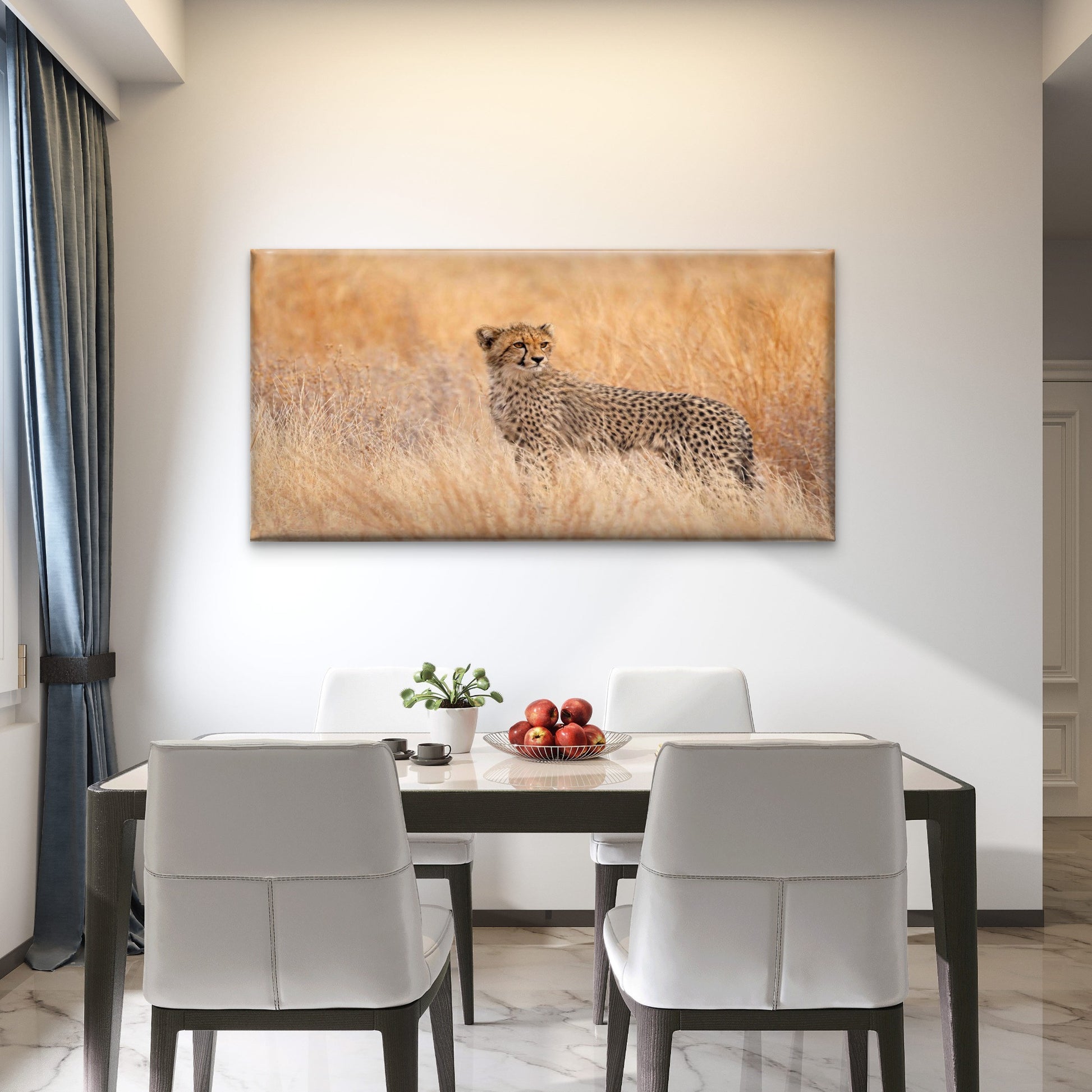 Spotted Wild Cat in Golden FieldWall Art Canvas Office Home Room Framed 120x60cm - Bella Home Decor