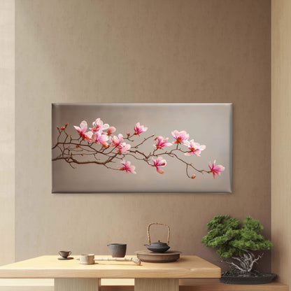 Pink Blooms, Taupe Sky Wall Art Canvas Office Home Room Framed 120x60cm - Bella Home Decor