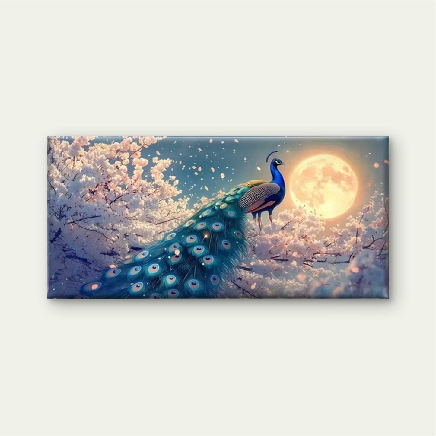 Peacock & Cherry Blossoms Wall Art Canvas Office Home Room Framed 120x60cm