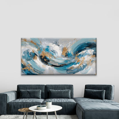 Abstract Blue Golden Turquoise Wall Art Canvas Office Home Room Framed 120x60cm