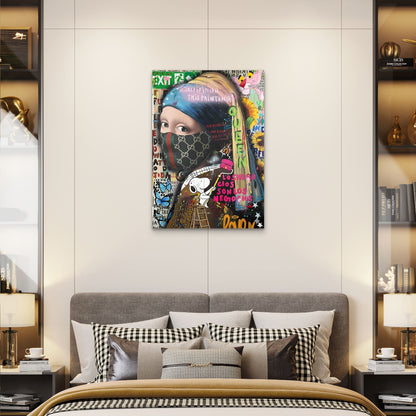 Graffiti Masked Woman Looking Out 40x60cm Metal Print Ready to Hang - Bella Home Decor