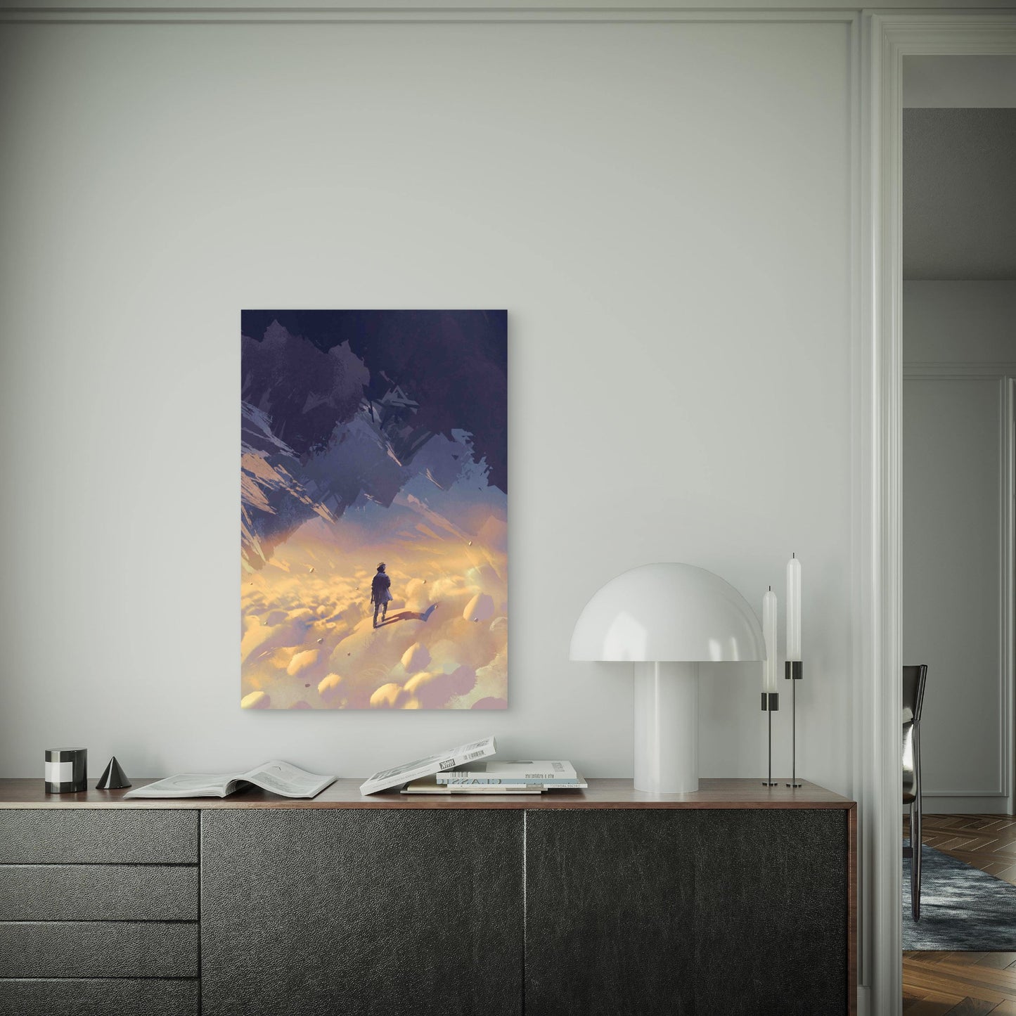 Scenery Surreal World Showing Man Walking 60x90cm Metal Print Ready to Hang