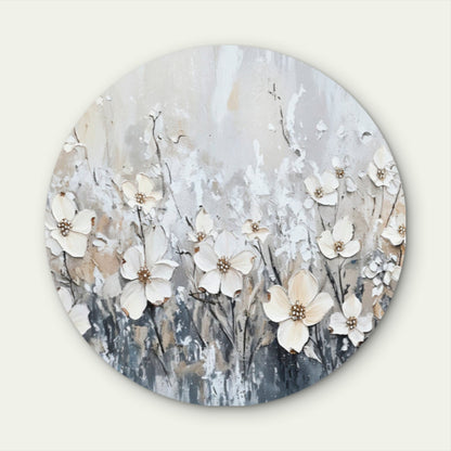 White Flowers in Grey Meadow Acrylic Glass Rounded Print Tempered Glass Wall Art 100% Made in Australia Ready to Hang - Bella Home Decor