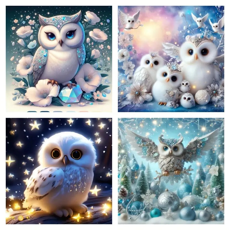 4pcs Whitye Owl Family Wall Art Canvas Framed