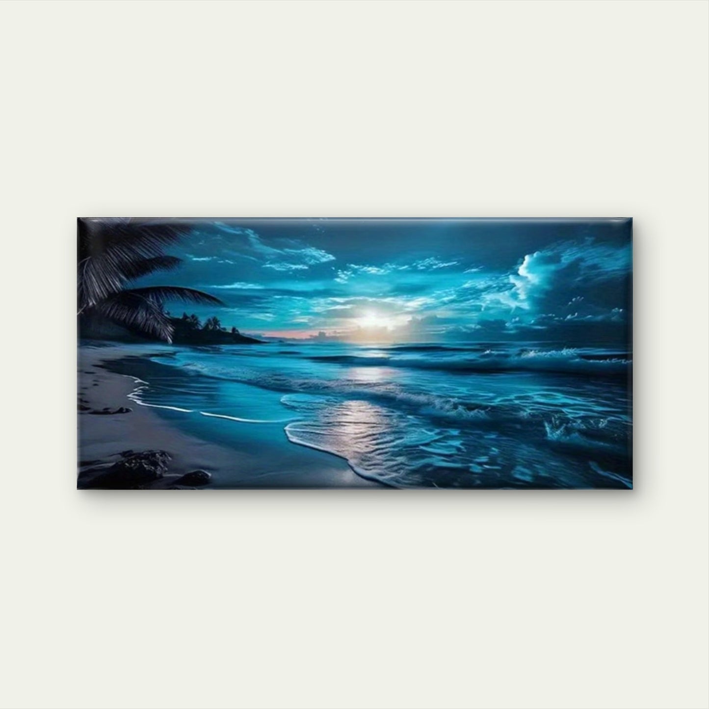 Moonlight Serenade Ocean Beach Wall Art Canvas Office Home Room Framed 120x60cm
