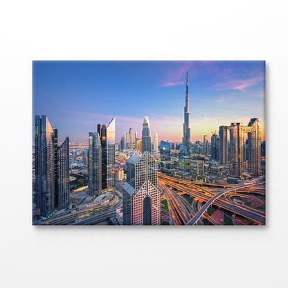 Bella Home Skyscrapers at Sunset View Dubai Print Canvas Ready to hang