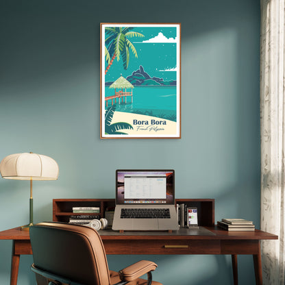 Bora Bora French Polynesia Tropical Beach Hut Travel Poster Print Wall Art