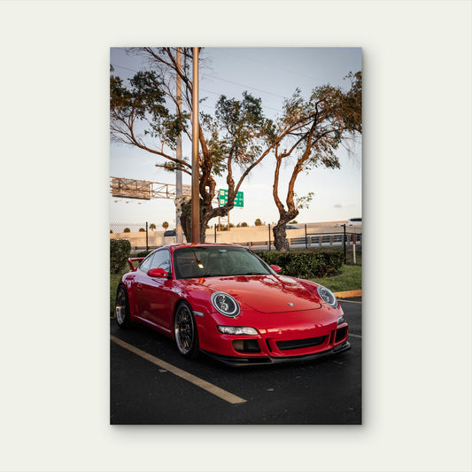 Parked Red Porsche 911 40x60cm Metal Print Ready to Hang