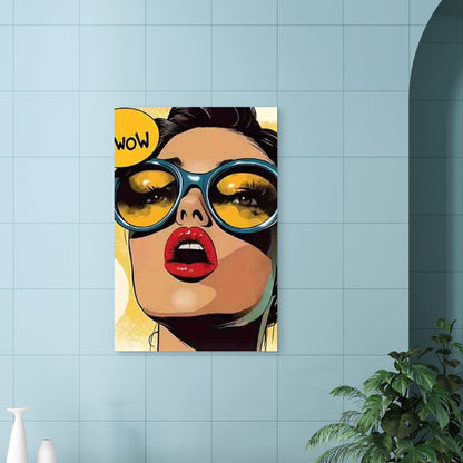 Portrait of a Woman Wearing Large Blue Round 40x60cm Metal Print Ready to Hang - Bella Home Decor