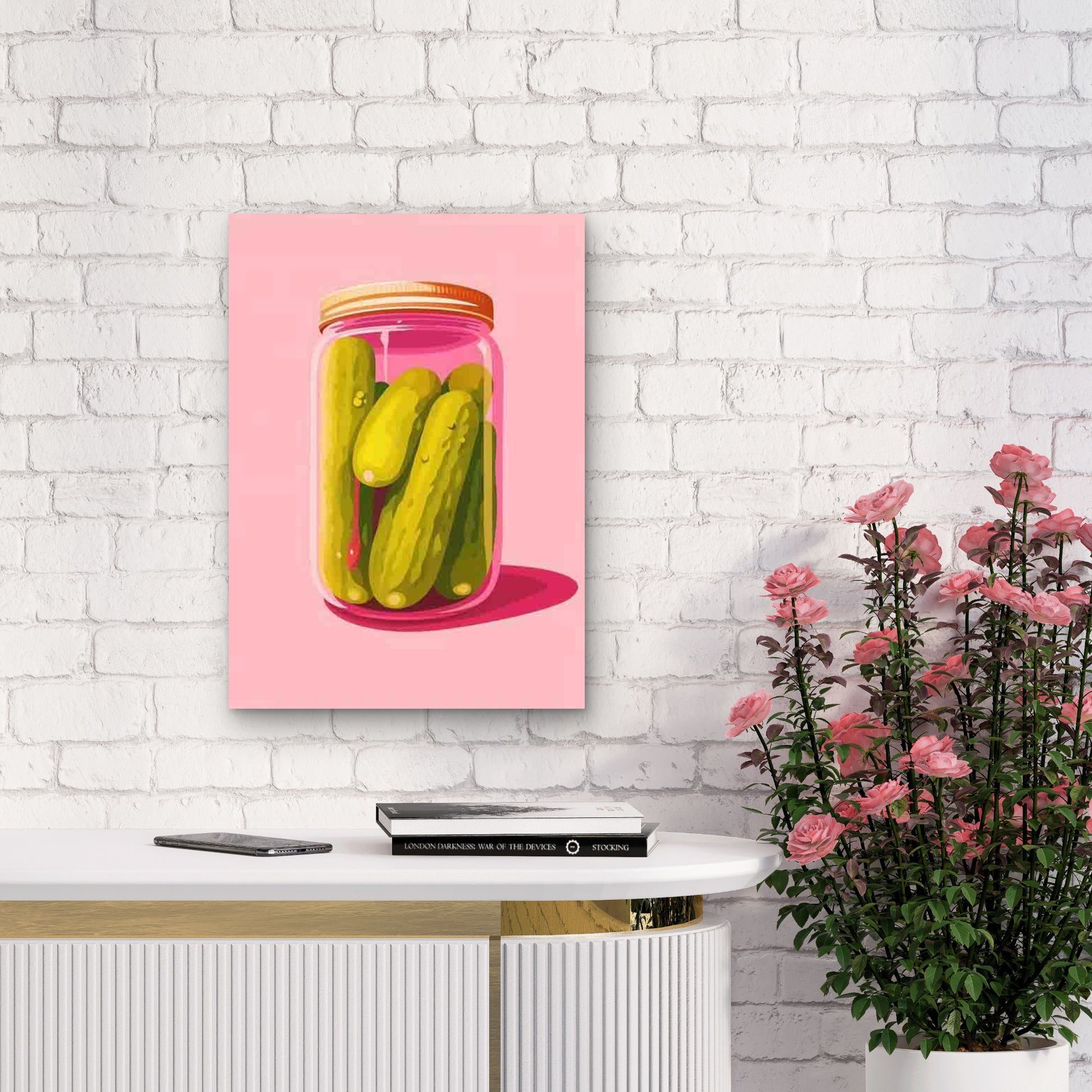 Vintage Pickle Jar Illustration 60x90cm Metal Print Ready to Hang - Bella Home Decor