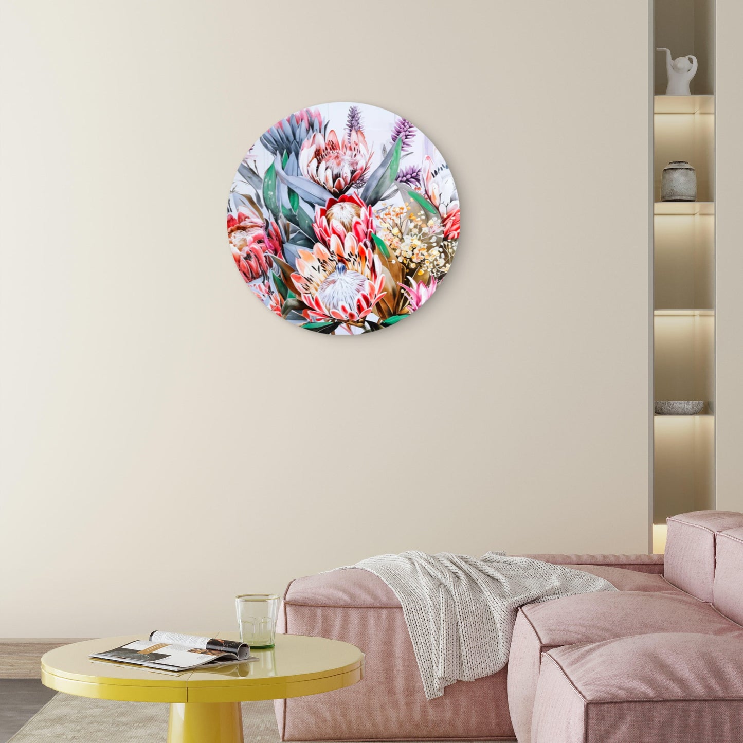 Neutral Protea Flowers Bouquet Close-Up  Acrylic Glass Rounded Print Tempered Glass Wall Art 100% Made in Australia Ready to Hang
