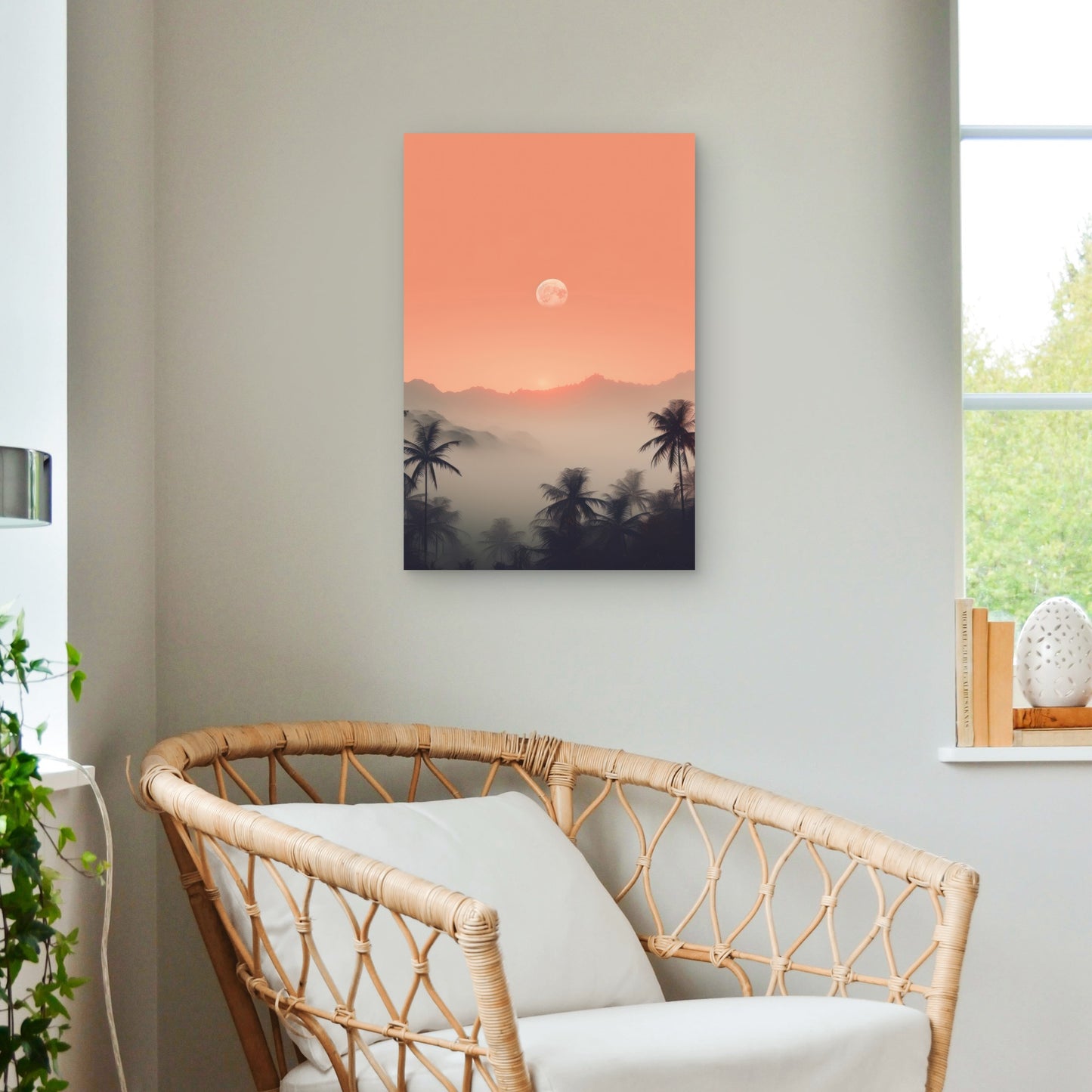 Full Moon over Misty Tropical Landscape 60x90cm Metal Print Ready to Hang