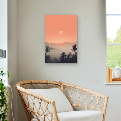 Full Moon over Misty Tropical Landscape 60x90cm Metal Print Ready to Hang