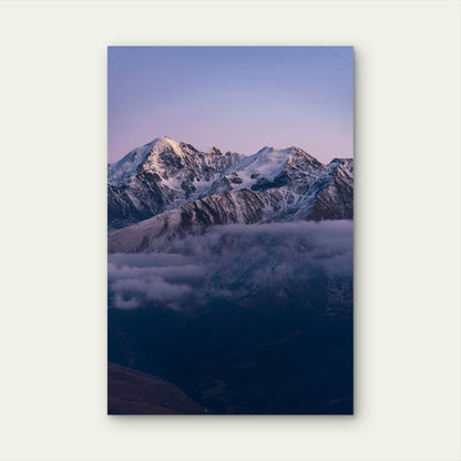 Snow Capped Mountains At Sunset 60x90cm Metal Print Ready to Hang