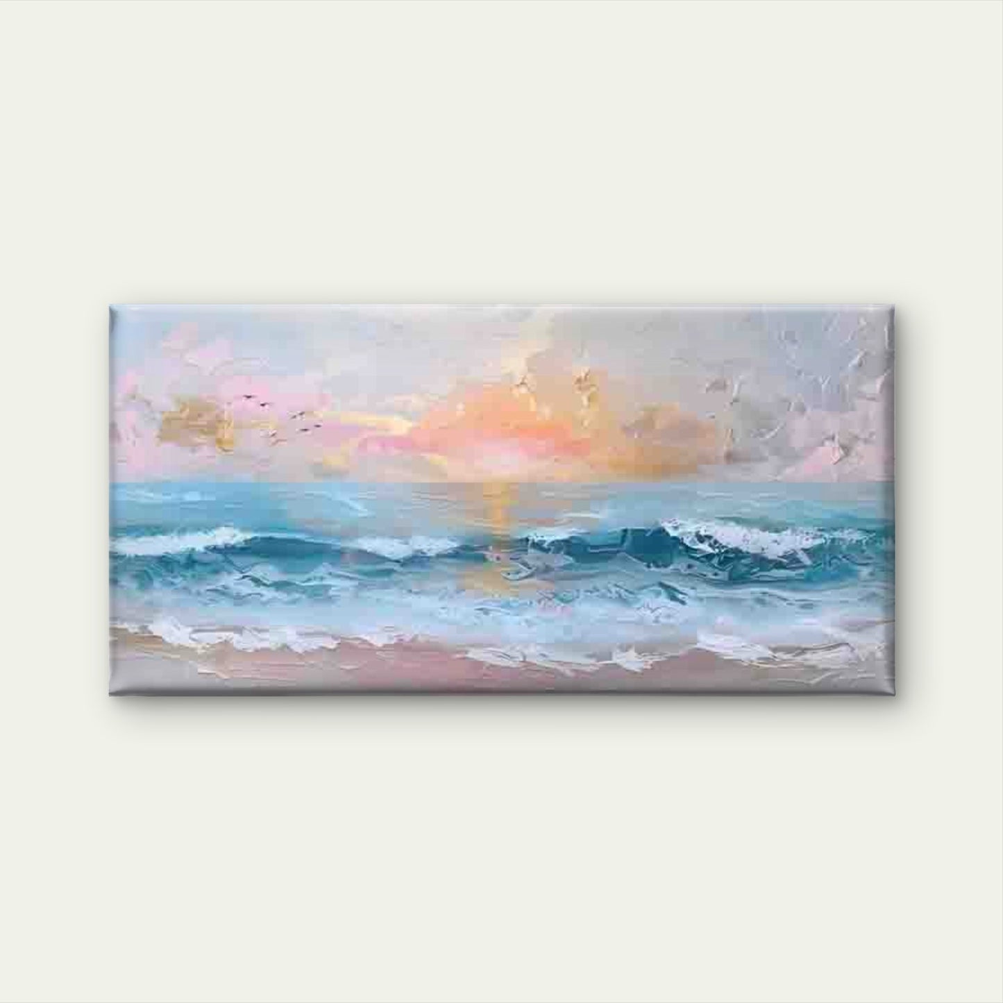 Sunset Beach Ocean Waves Wall Art Canvas Office Home Room Framed 120x60cm - Bella Home Decor