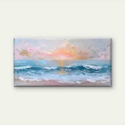Sunset Beach Ocean Waves Wall Art Canvas Office Home Room Framed 120x60cm - Bella Home Decor