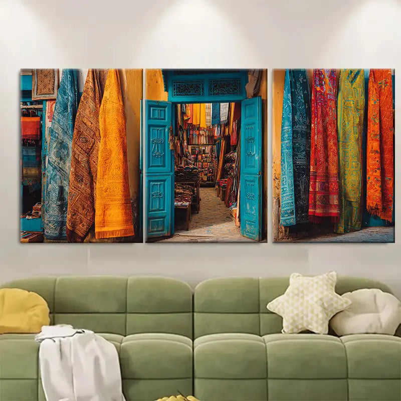 3pcs Fez Morocco Colorful Medina Wall Art Set Canvas Framed 40x60cm - High Quality Print 100% Australian Made Wall Canvas Ready to Hang