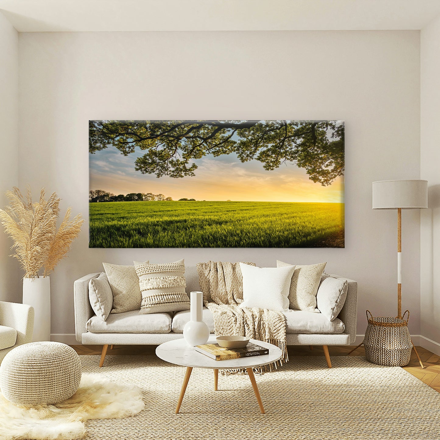 Sunset Over A Field Wall Art Canvas Office Home Room Framed 120x60cm