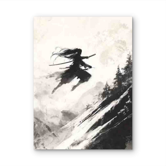 Abstract Long-Haired Samurai Ink Painting 60x90cm Metal Print Ready to Hang