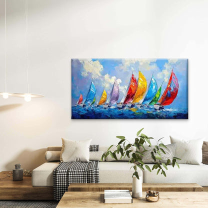 Sailboats Racing on The Ocean Wall Art Canvas Office Home Room Framed 120x60cm - Bella Home Decor