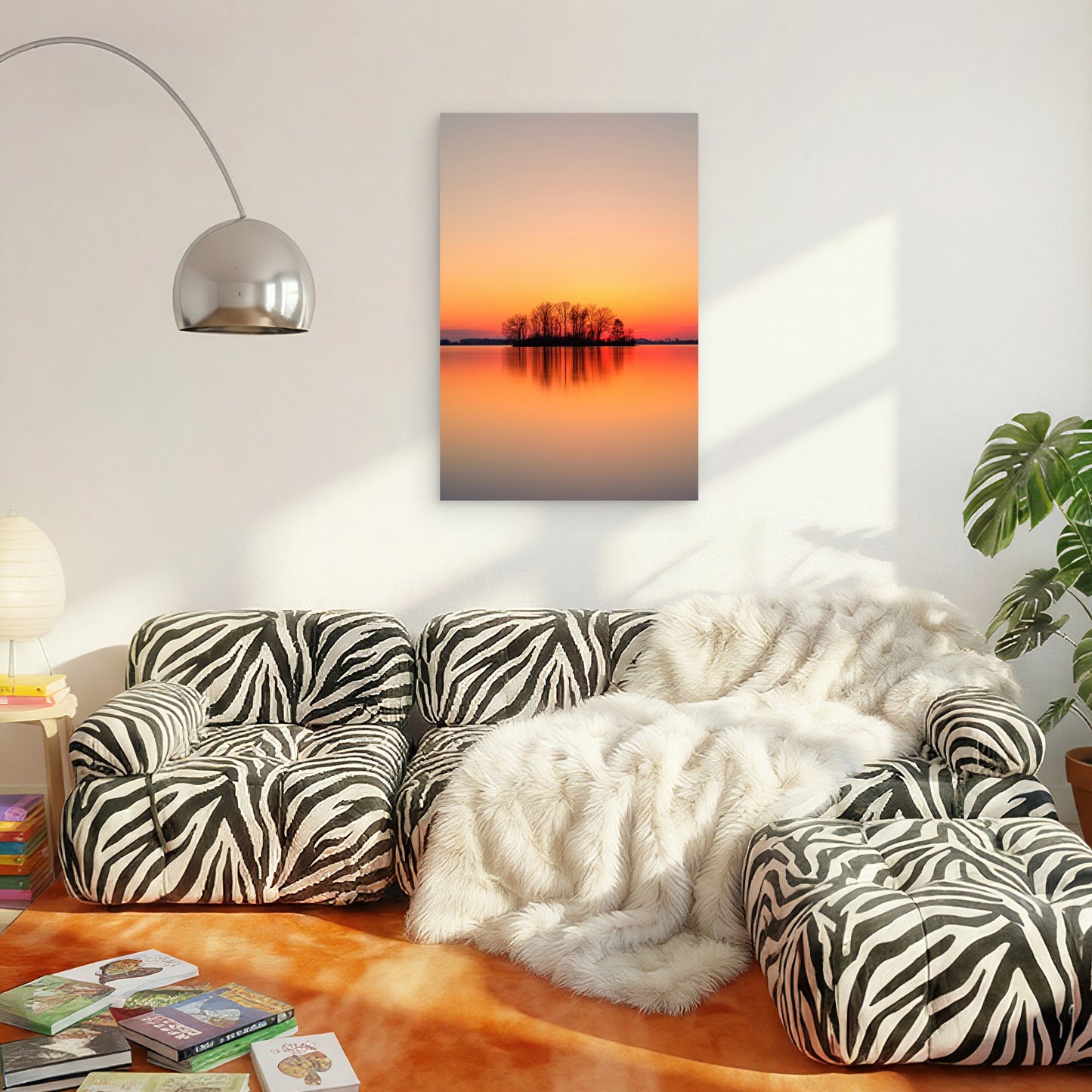 Tree Covered Island Silhouetted Against The Vibrant Sky 60x90cm Metal Print Ready to Hang