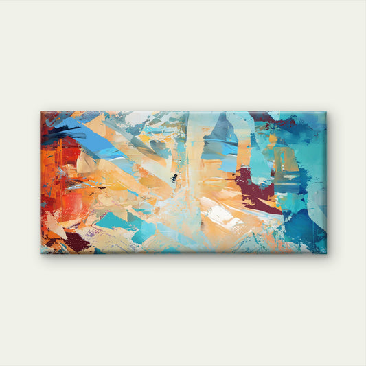 Teal Orange Blue Splash Pattern Wall Art Canvas Office Home Room Framed 120x60cm