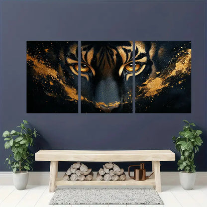 3pcs Black & Golden Tiger Metal Print Ready to Hang Art - Bella Home Decor