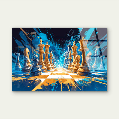Abstract Chess Pieces Board Game Scene Acrylic Glass Printing Wall Art Australian Made Quality