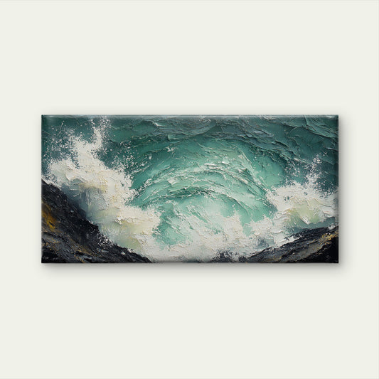 Green Sea Wave Crashing On Rock Wall Art Canvas Office Home Room Framed 120x60cm
