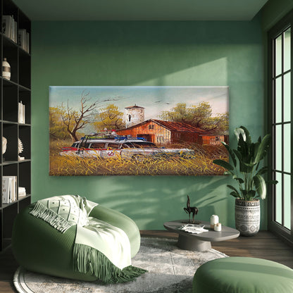 Vintage Retro Cinema Hearse Wall Art Canvas Office Home Room Framed 120x60cm