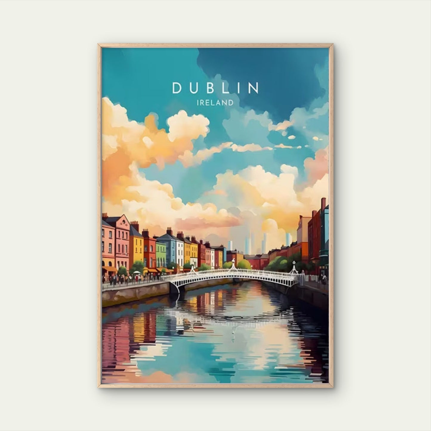 Dublin Ireland Canal Bridge Scene Travel Poster Print Wall Art