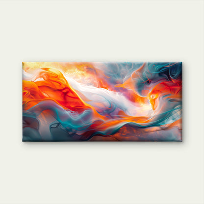 Abstract Teal Orange Wave Wall Art Canvas Office Home Room Framed 120x60cm