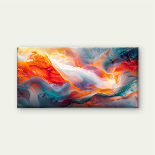 Abstract Teal Orange Wave Wall Art Canvas Office Home Room Framed 120x60cm