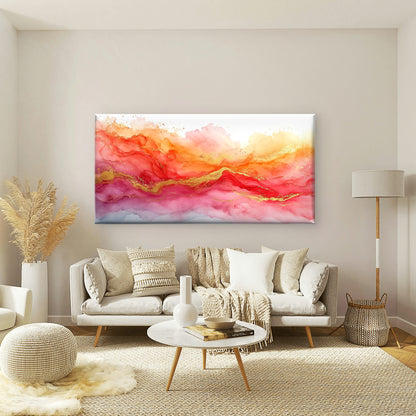 Golden Veins Crimson Sky Wall Art Canvas Office Home Room Framed 120x60cm