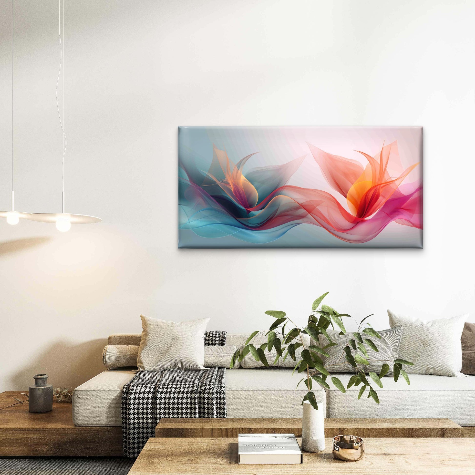 Abstract Flowing Ribbon Design Wall Art Canvas Office Home Room Framed 120x60cm - Bella Home Decor