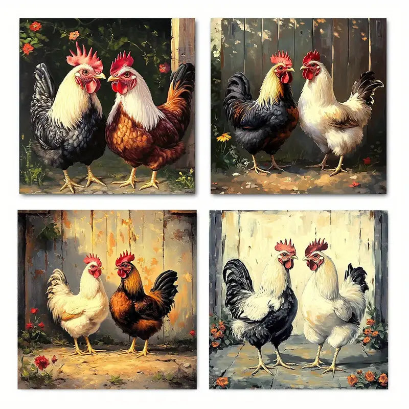 4pcs  Chicken Family  for classrooms   CF  Wall Art Canvas Framed
