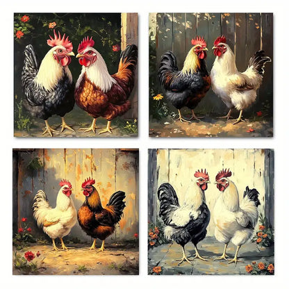 4pcs  Chicken Family  for classrooms   CF  Wall Art Canvas Framed